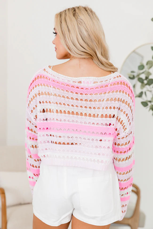 Different Views Pink Stripe Open Knit Sweater SALE