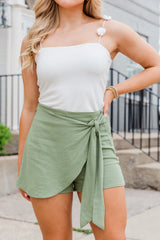 Unbreakable Bond Light Olive Linen Blend Side Tie Skort SALE