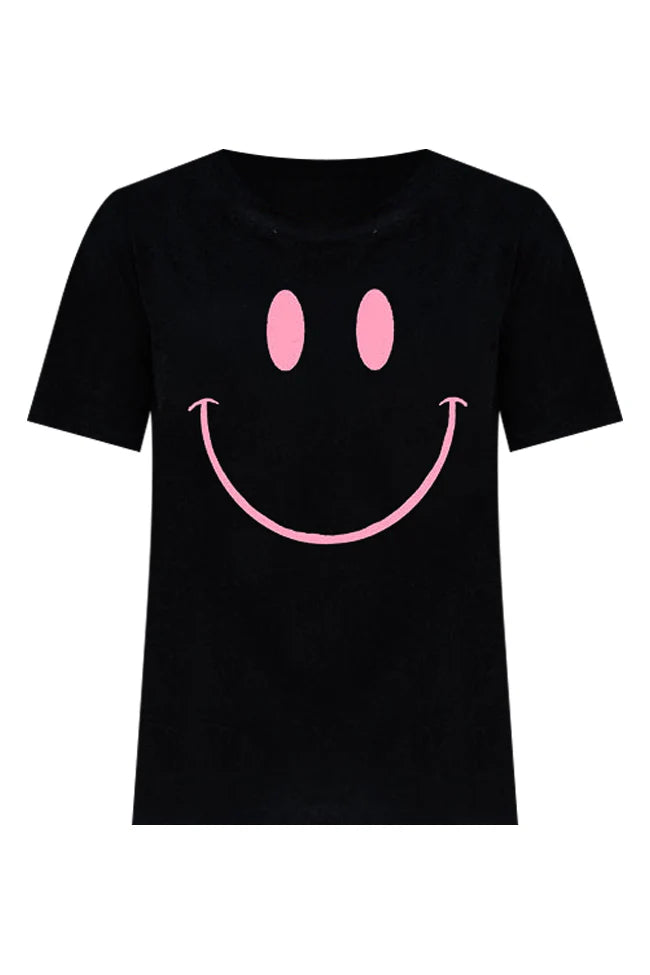 Drawn Smiley Black Oversized Graphic Tee