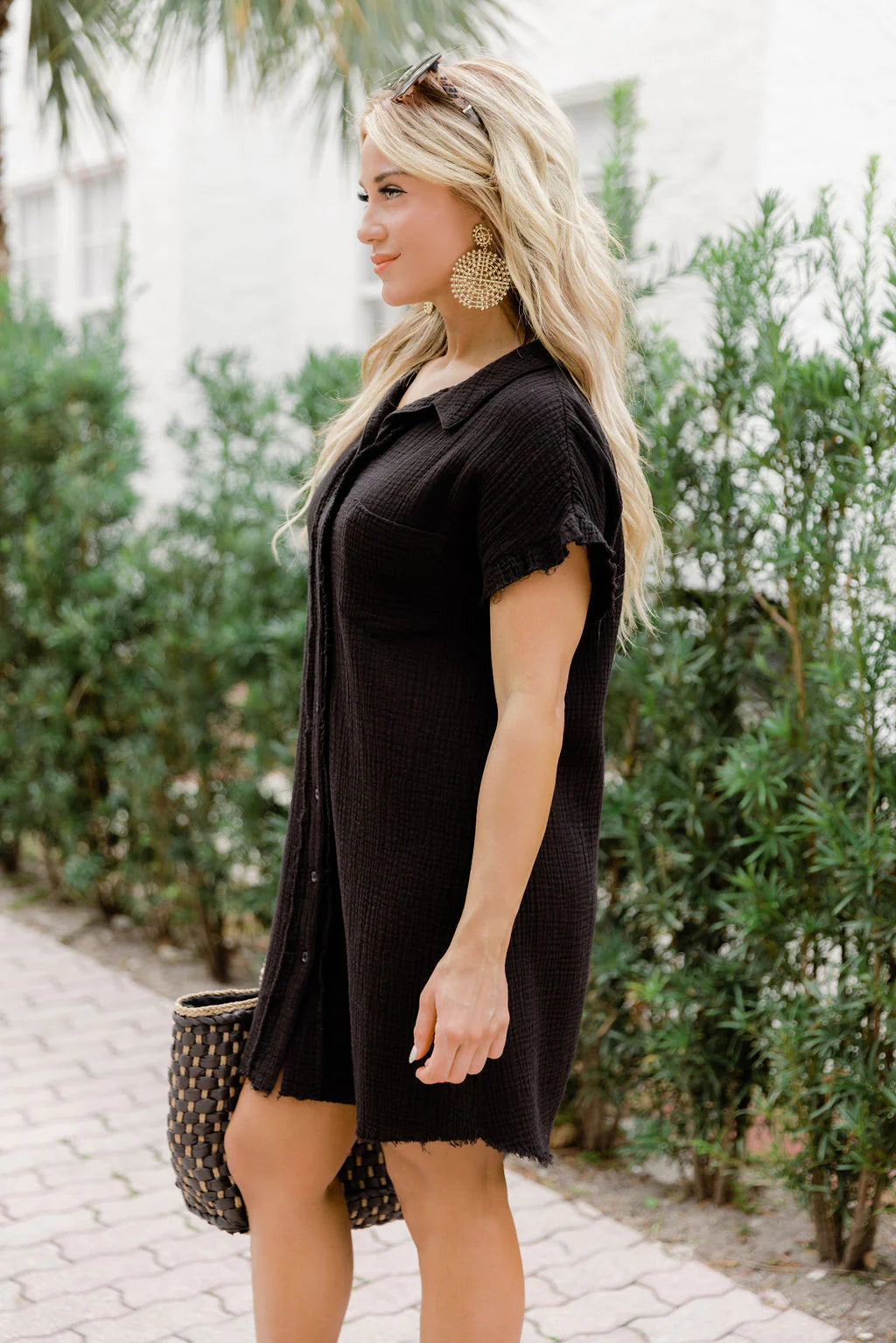 No Worries Black Gauze Button Up Dress FINAL SALE