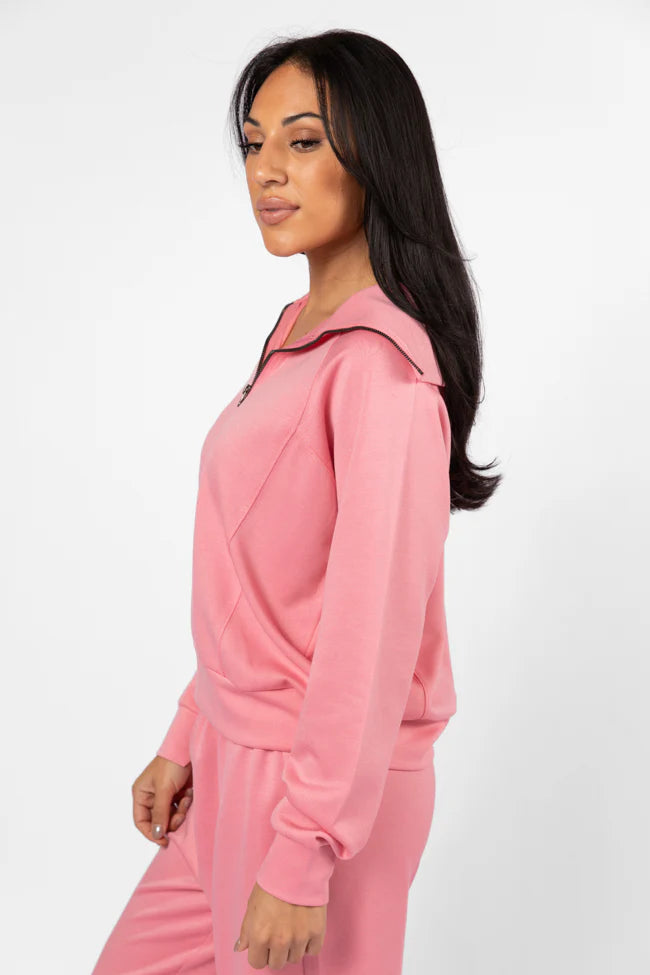 Let's Just Stay Pink Quarter Zip Knit Pullover SALE