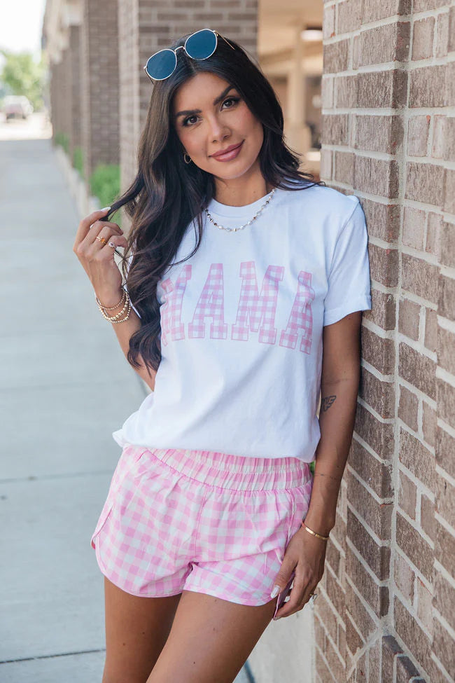 Mama Gingham White Comfort Colors Graphic Tee