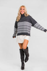 Back And Forth Charcoal Printed Mock Neck Sweater FINAL SALE