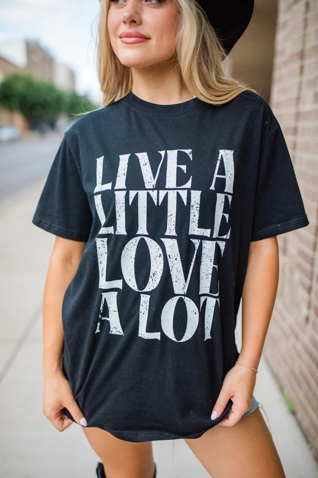 Live A Little Love A Lot Black Oversized Graphic Tee