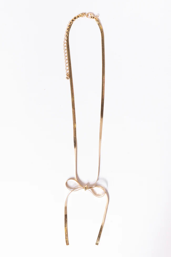 Snake Chain Gold Bow Necklace