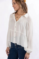 Something Good Ivory Tiered Relaxed Button Down Blouse