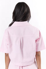 New Ways Soft Pink Cropped Denim Top