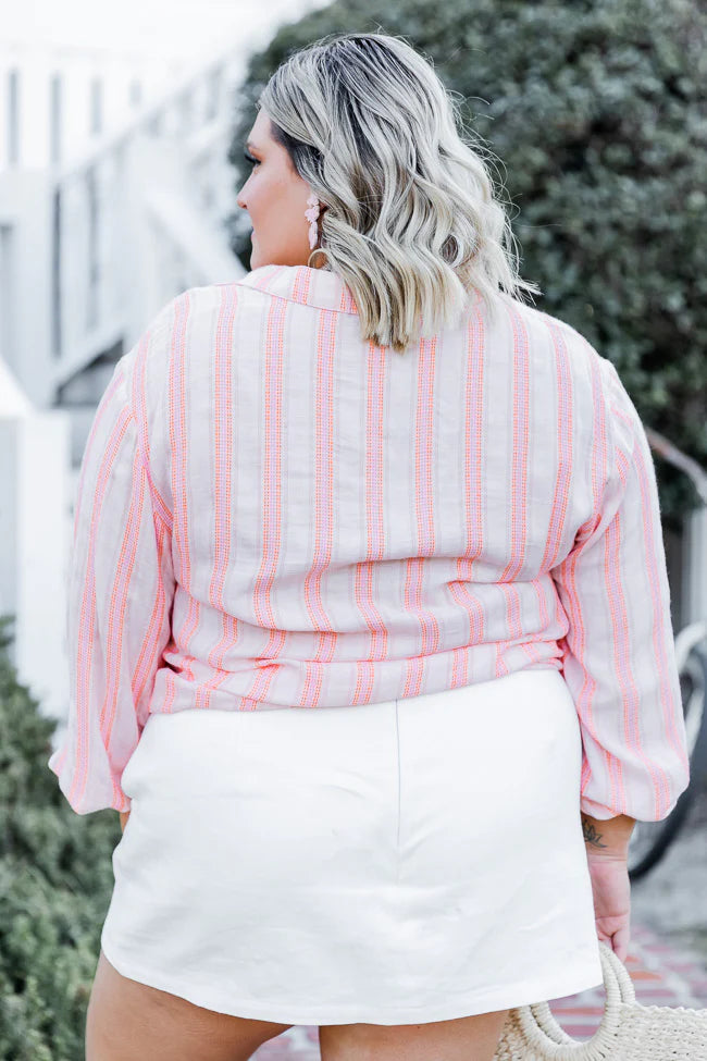 Pink Shores Striped Button Front Blouse FINAL SALE