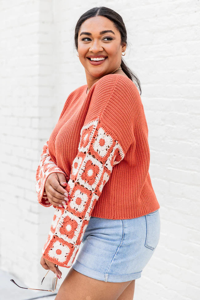 Do Your Best Rust Multi Crochet Sleeve Sweater FINAL SALE