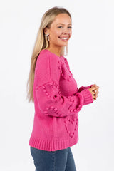 Adore You Hot Pink Oversized Heart Pom Sweater FINAL SALE