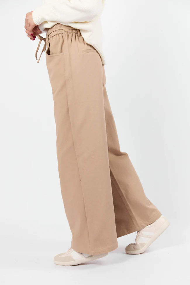 New Flow Khaki Pull On Wide Leg Pants