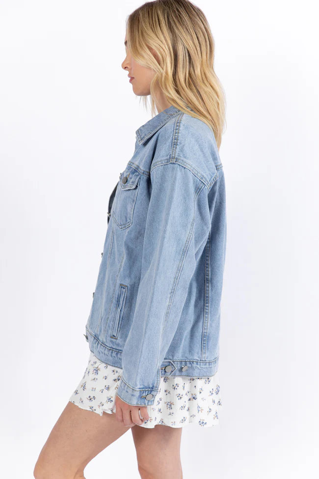 Let's Try It Light Wash Boyfriend Denim Jacket