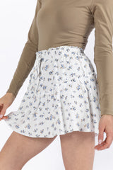 Garden Party Ivory and Blue Floral Print Gauze Skort