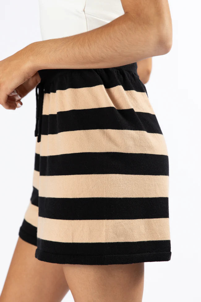 Pulling Heartstrings Black and Tan Striped Knit Shorts SALE