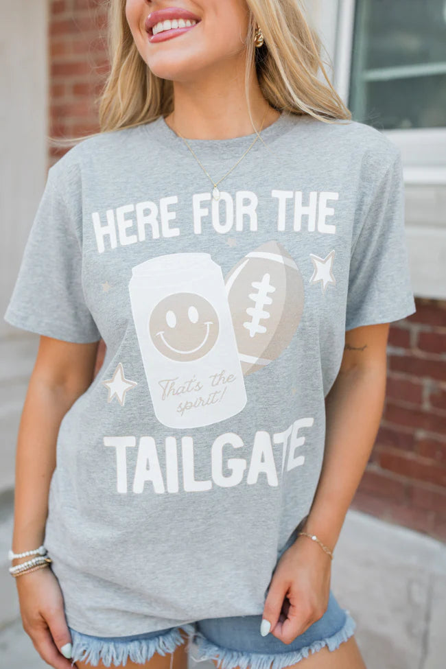 Here For The Tailgate Light Grey Oversized Graphic Tee