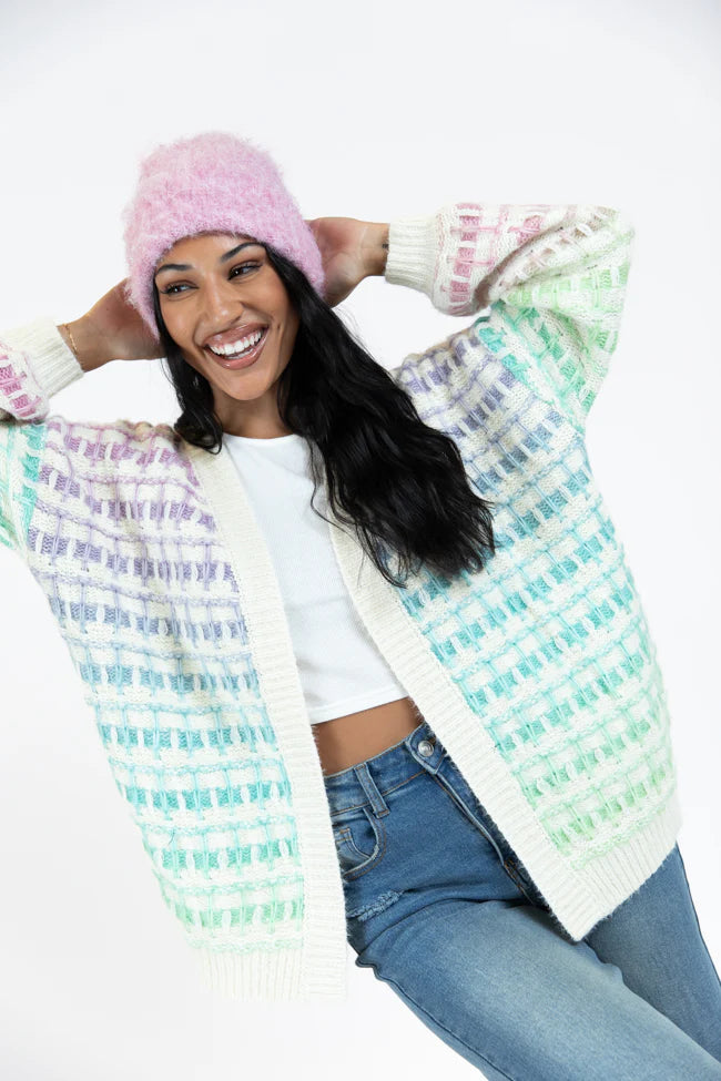 Have It All Cream Multi Color Waffle Cardigan SALE