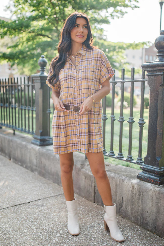 A Place All Our Own Mustard Plaid Shirt Dress FINAL SALE