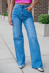 Campbell Medium Wash Rhinestone Detail Wide Leg Jeans SALE