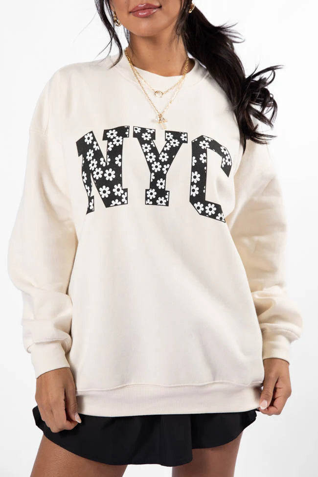 NYC Daisy Cream Oversized Graphic Sweatshirt