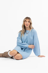 Sweet and Simple Sky Blue Crewneck Sweater Dress SALE