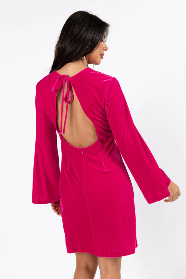 Bold As Love Pink Crushed Velvet Back Detail Mini Dress  FINAL SALE