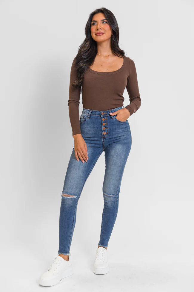 Chelsie Medium Wash Busted Knee Skinny Jeans FINAL SALE