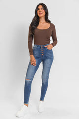 Chelsie Medium Wash Busted Knee Skinny Jeans FINAL SALE