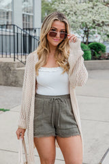 Let's Chat Beige Open Knit Cardigan SALE