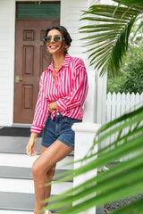 Making It Pink Multi Striped Button Down Top