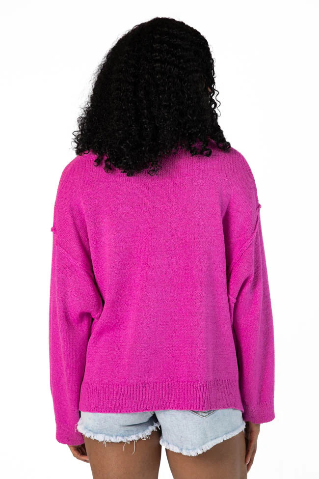 Tell Me Everything Magenta Oversized Pocketed Light Weight Sweater