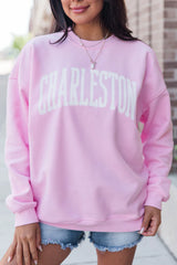 Charleston Block Light Pink Oversized Graphic Sweatshirt