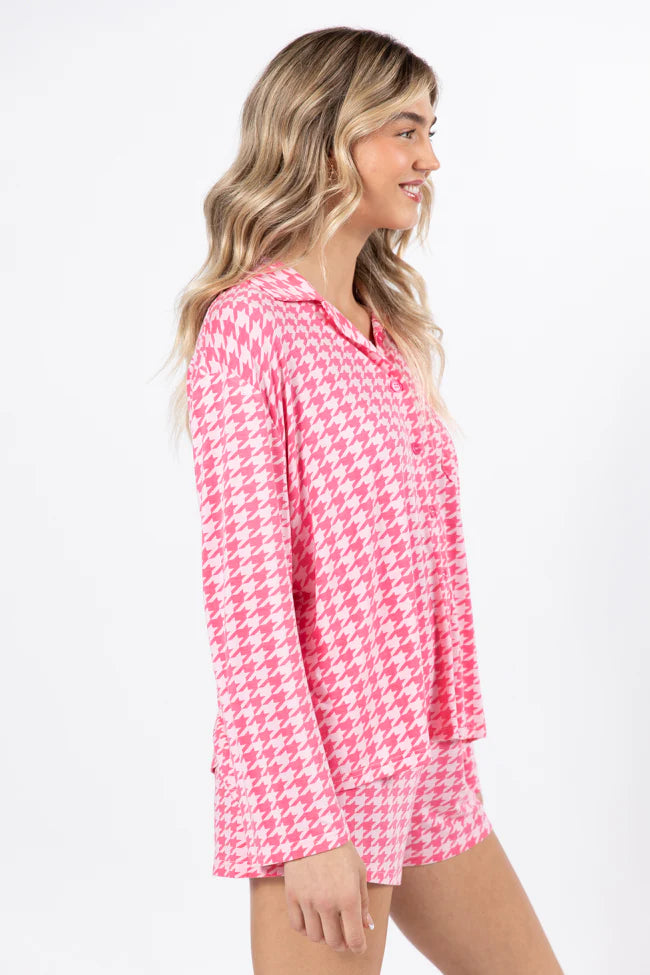 On A Cloud In Pink Houndstooth Pajama Set FINAL SALE