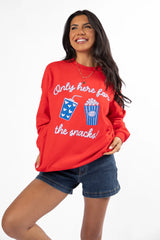 Only Here For The Snacks Red Oversized Graphic Sweatshirt