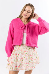 Limitless Love Hot Pink Braided Trim Tie Front Cardigan