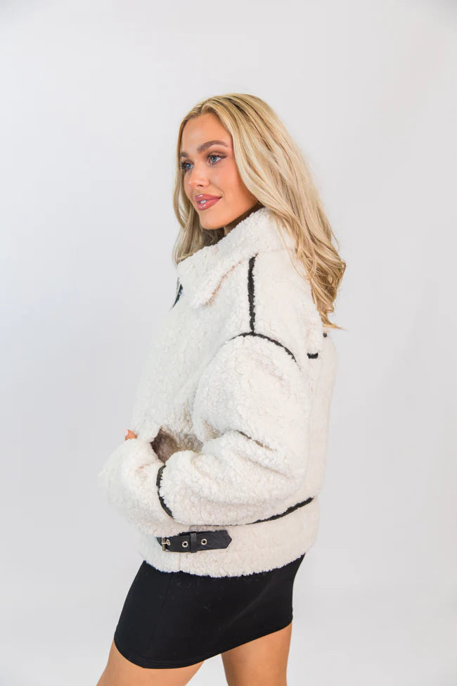 Under The Surface Cream and Black Sherpa Contrast Trim Jacket SALE