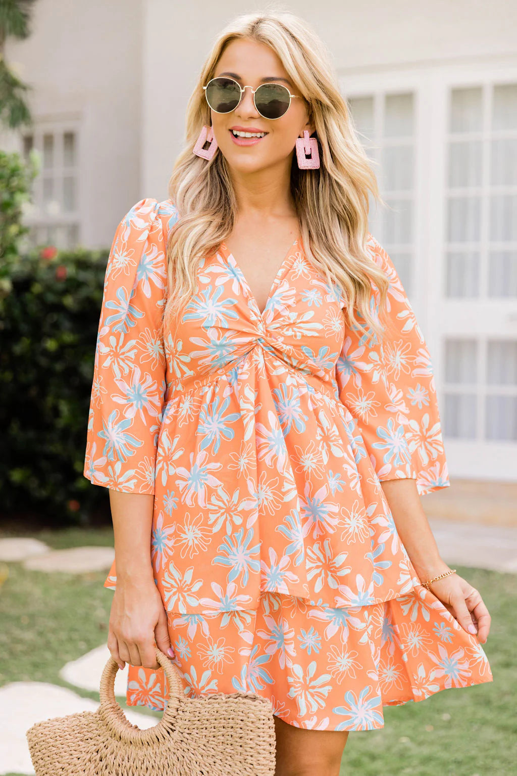 Morning Mimosas Bright Orange Floral Mini Dress FINAL SALE