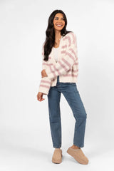 Made My Change Mauve and Cream Fuzzy Striped Cardigan SALE