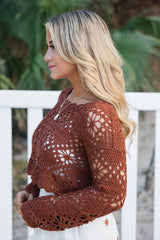 Pursuit Of Paradise Terracotta Cropped Crochet Sweater SALE