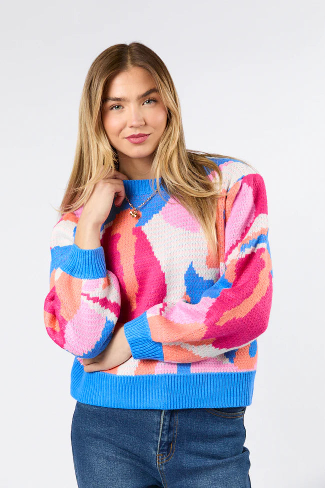 On My Side Blue Multi Color Sweater