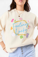 Feeling Lucky Sweet Cream Oversized Graphic Sweatshirt