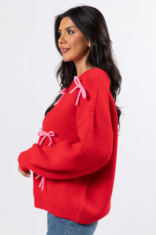 Knot Your Average Bow Red Embroidered Bow Sweater FINAL SALE