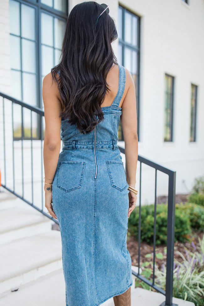 Dedicated To You Medium Wash Denim Midi Dress