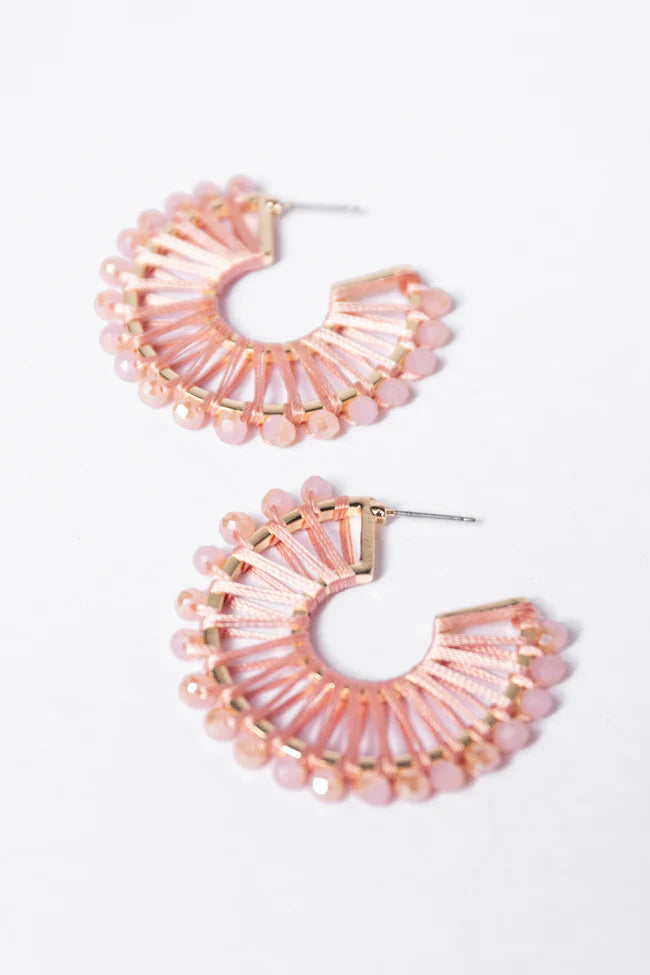 Pink Thread Wrapped Hoop Earrings