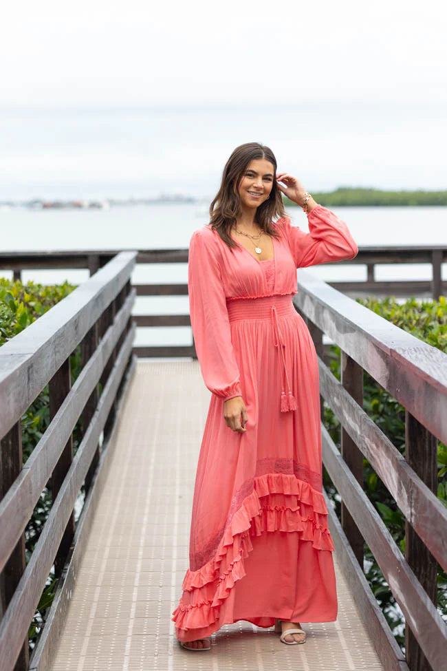 Lucky To Have You Coral Maxi Dress