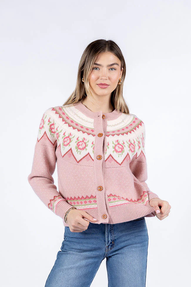 Sunny Meadow Pink Floral Fair Isle Cardigan