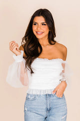 Happy Ever After Ivory Ruffled Tulle Sleeved Blouse FINAL SALE