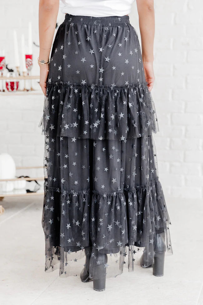 California Dreaming Black Star Tulle Maxi Skirt FINAL SALE