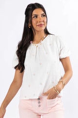 Endless Charm Off White Embroidered Gauze Blouse