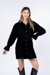 Write This Down Black Button Up Shirt Dress