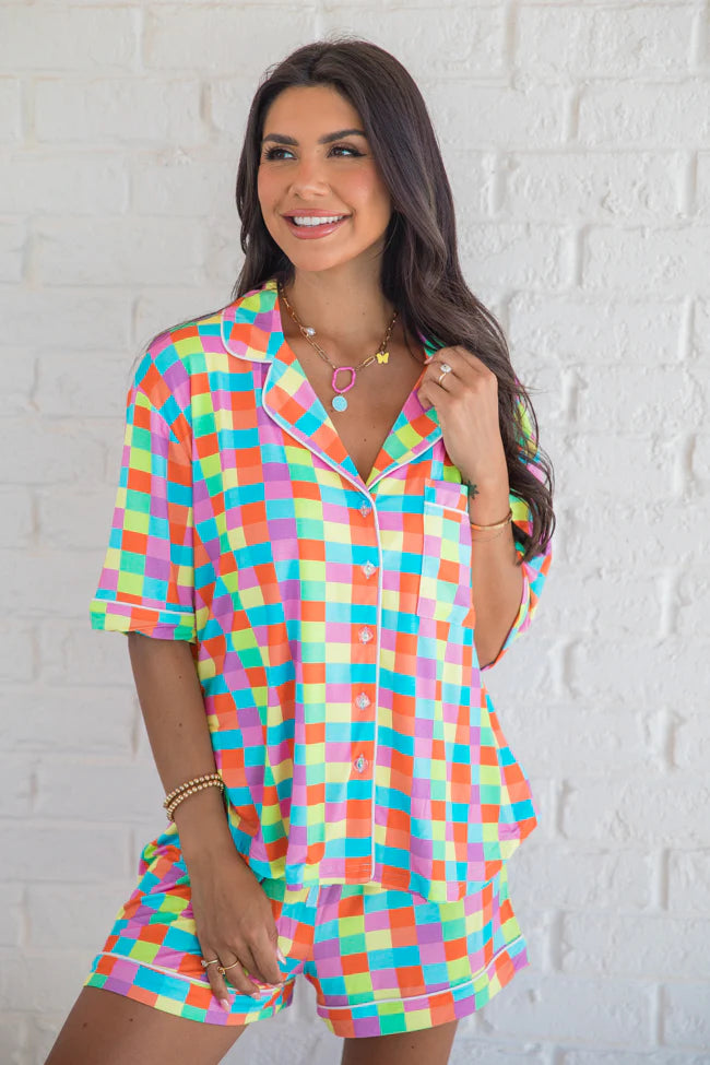 Good To Get Away In Glamour On The Grid Bamboo Pajama Top SALE